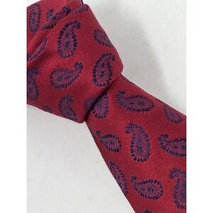 FACONABLE Red Paisley 100% Silk Tie Hand Made‎ in Italy